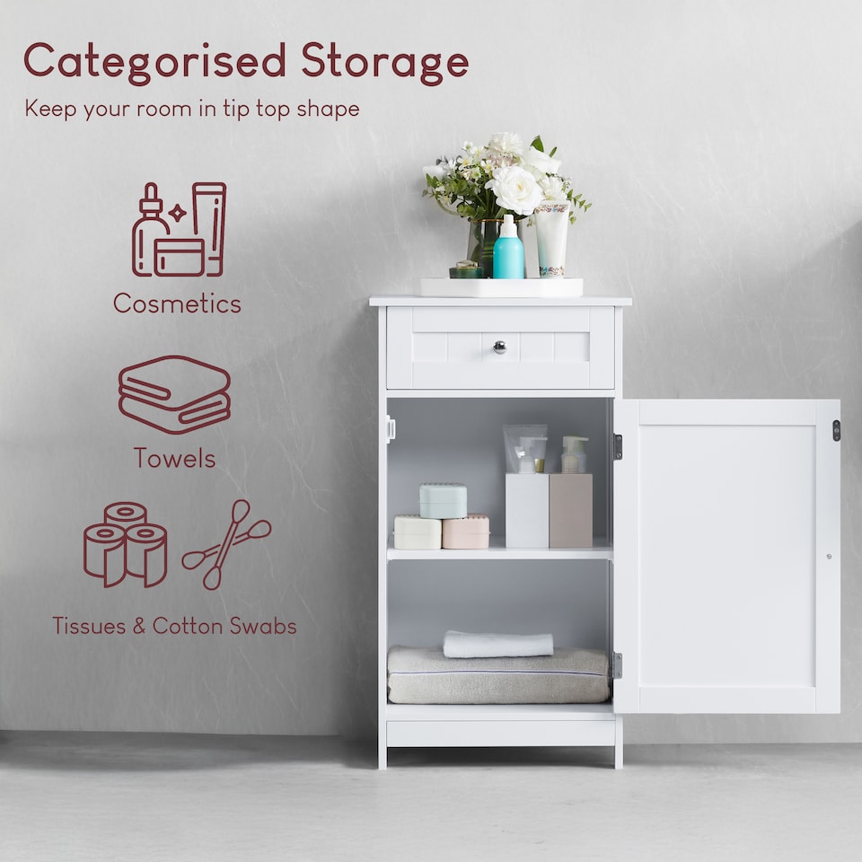 image 1 of Bath Vida Priano 1 Door 1 Drawer Freestanding Bathroom Storage Cabinet, White