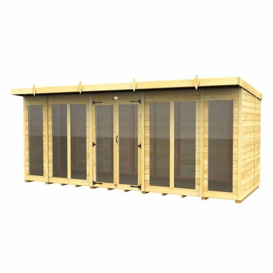 image 1 of 16ft x 7ft Pent Summer House (Full Height Window) - Wood - L214 x W474 x H201 cm | Brown