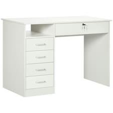 HOMCOM Computer Desk Writing Desk with Five Drawers for White