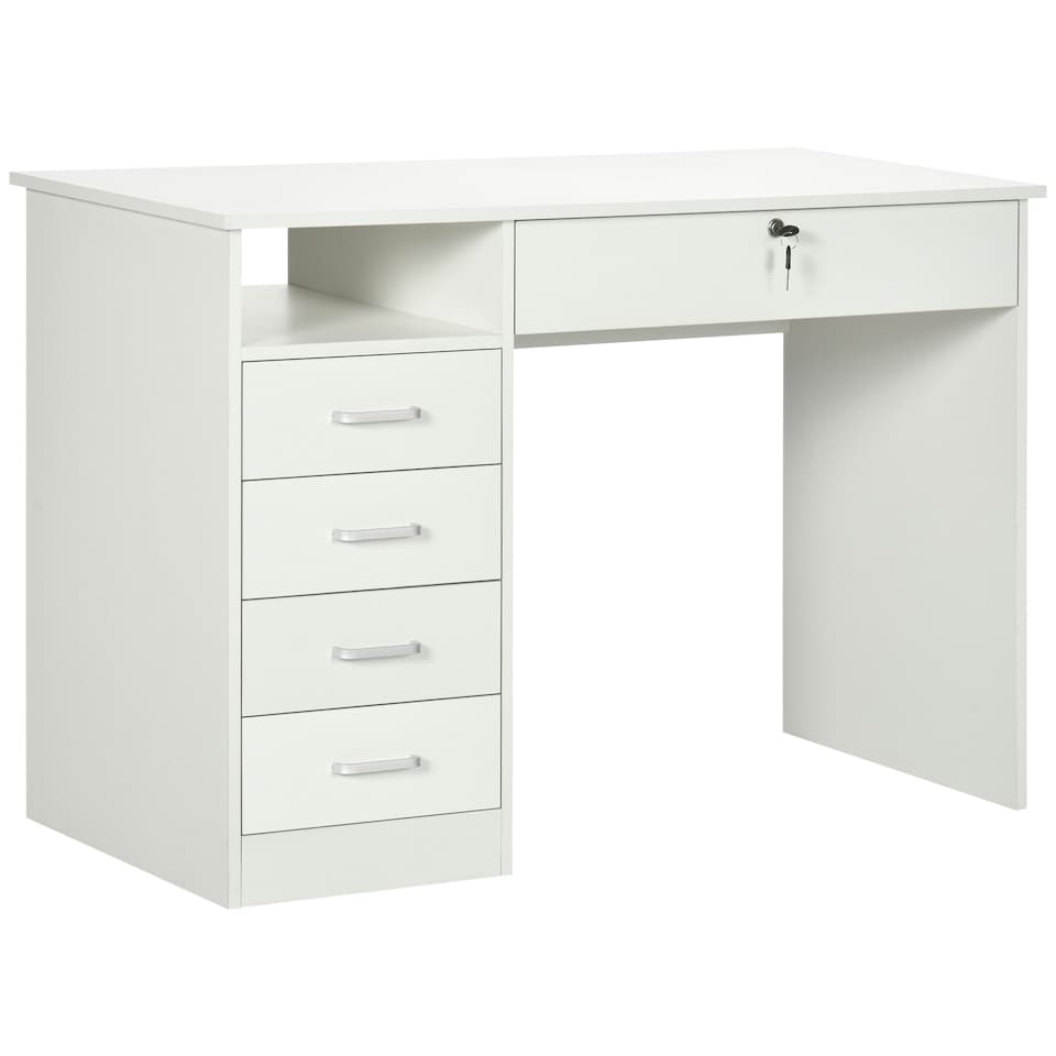 image 1 of HOMCOM Computer Desk Writing Desk with Five Drawers for White