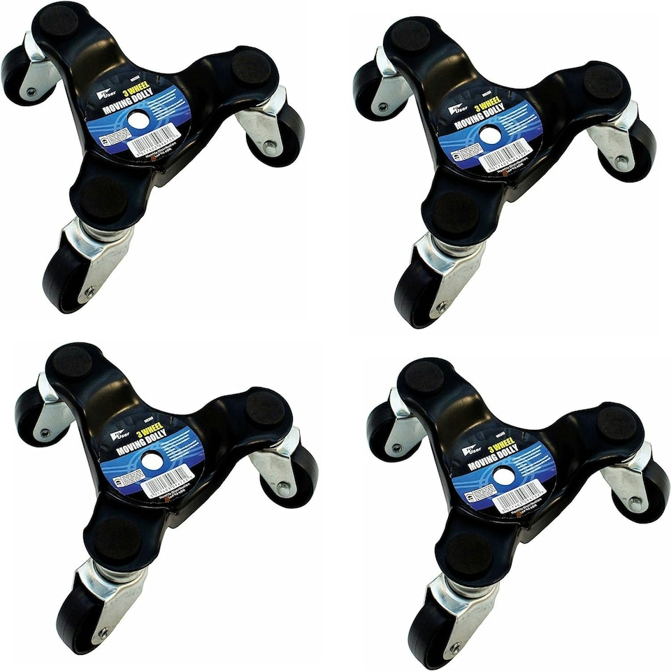 image 1 of 4 x 3 Wheel Wheeled Moving Castor Dolly Heavy Appliance Furniture Movers 60kg 