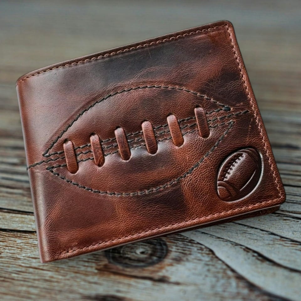 image 1 of SPORTGIFTZ - Buffalo Leather Rugby Wallet | RFID Protection | 7 Card Slots | Coin Pouch & ID Holder | Rugby Fan Accessory | Multicoloured, 10cm x 8cm, Leather Brown