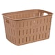 image 1 of 20L Plastic Bamboo Look Basket Laundry Clothes Storage Sorter Hamper with Handles | Multi | Cappuccino