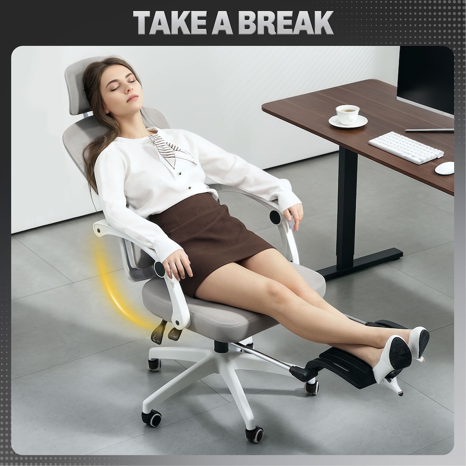 image 1 of HOMCOM Mesh Ergonomic Office Chair with Lumbar Support, Headrest, Grey Grey