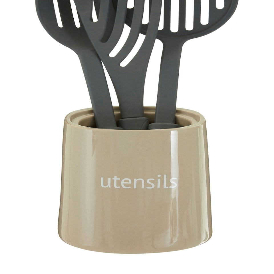 image 1 of Fletcher Beige Ceramic Utensil Jar Brown