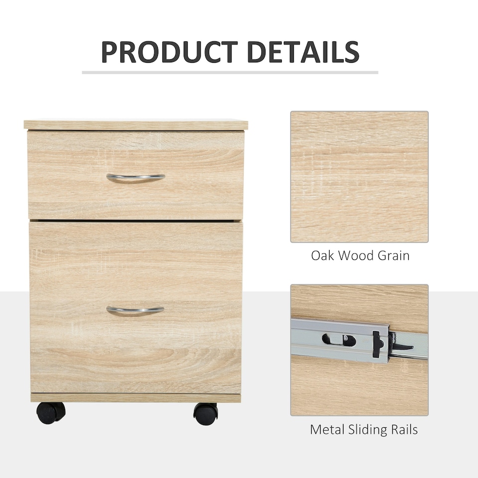 image 1 of HOMCOM Pedestal Office Mobile Filing Cabinet 2 Drawer Oak
