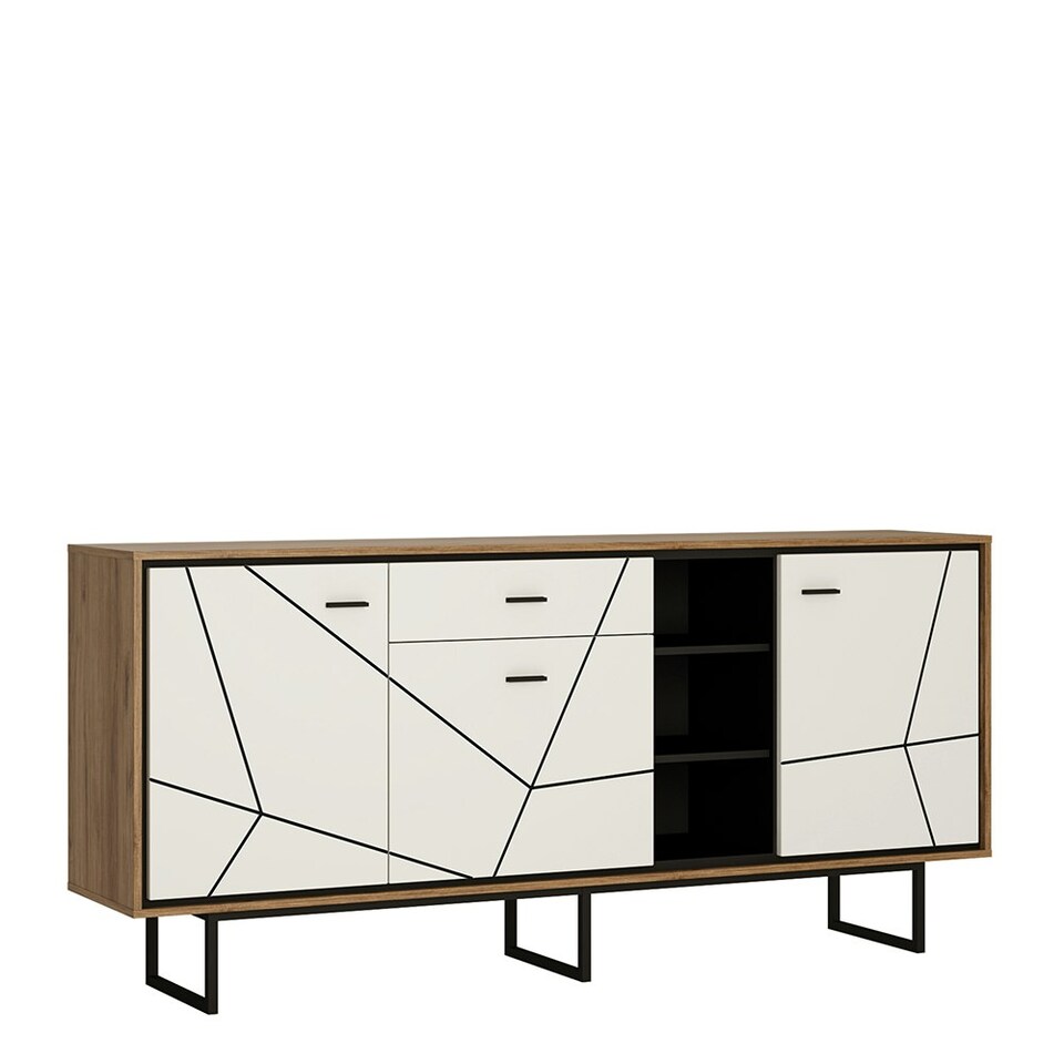 image 1 of Brolo 3 Door 1 Drawer Wide Sideboard With the Walnut and Dark Panel Finish