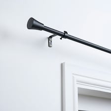 OHS Extendable Metal Finial Trumpet Ends Wall Mounted Rod Fittings Curtain Pole - Black | Black