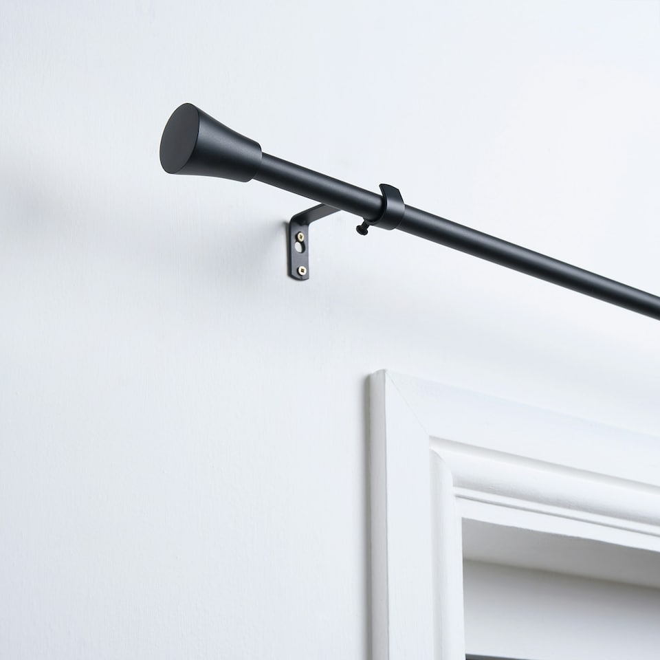 image 1 of OHS Extendable Metal Finial Trumpet Ends Wall Mounted Rod Fittings Curtain Pole - Black | Black