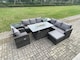 image 3 of Fimous Rattan Outdoor Furniture Gas Fire Pit Rectangle Dining Table Gas Heater Reclining Chair 3 Seater Sofa Sets with Big Footstool 2 Side Tables 8 Seater