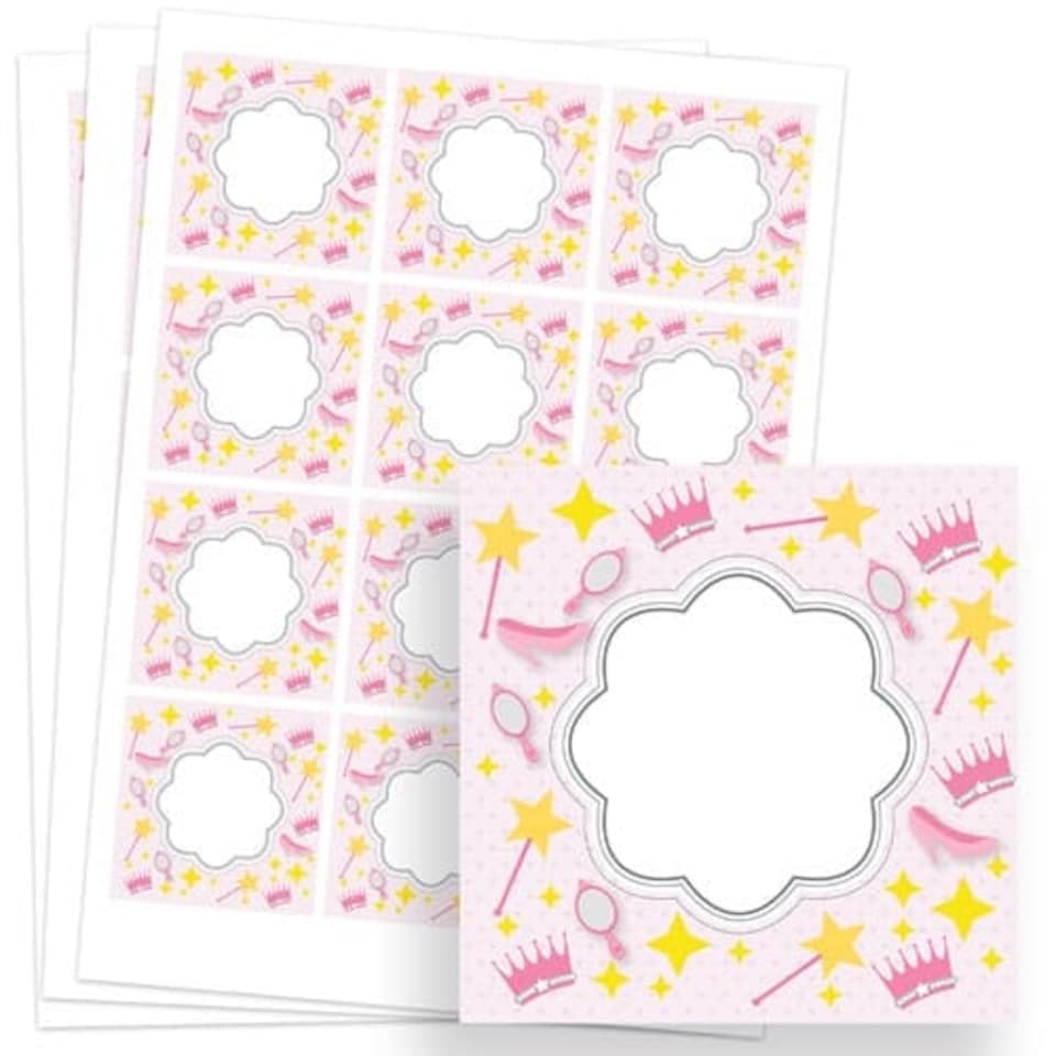 Princess Design 65mm Square Sticker sheet of 12