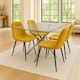 image 2 of Modern Round Glass Dining Table Set with 4 Mustard Leather Chairs Dining Room Furniture