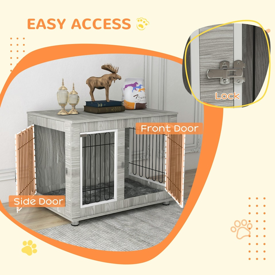image 1 of PawHut Dog Crate Furniture, Dog Crate End Table w/ Soft Cushion, Double Door