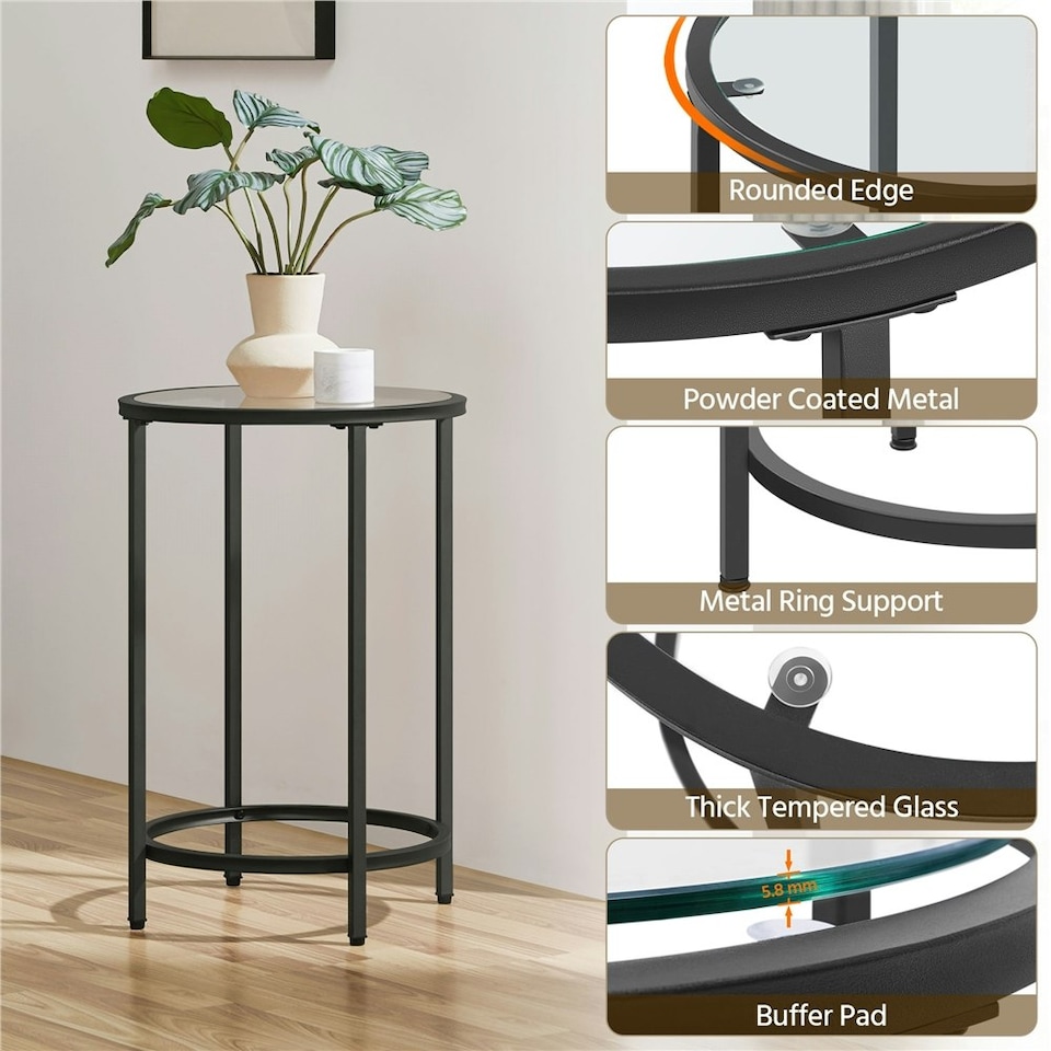 image 1 of Yaheetech Modern Round End Table with Tempered Glass Top Black