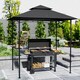 image 2 of Outsunny 2.4 x 1.5 m  Grill Gazebo Canopy with LED Lights, Double Tiered Outdoor BBQ Gazebo Shelter with 2 Side Shelves, Storage Basket and Hooks for Garden, Barbecue, Picnic, Dark Grey