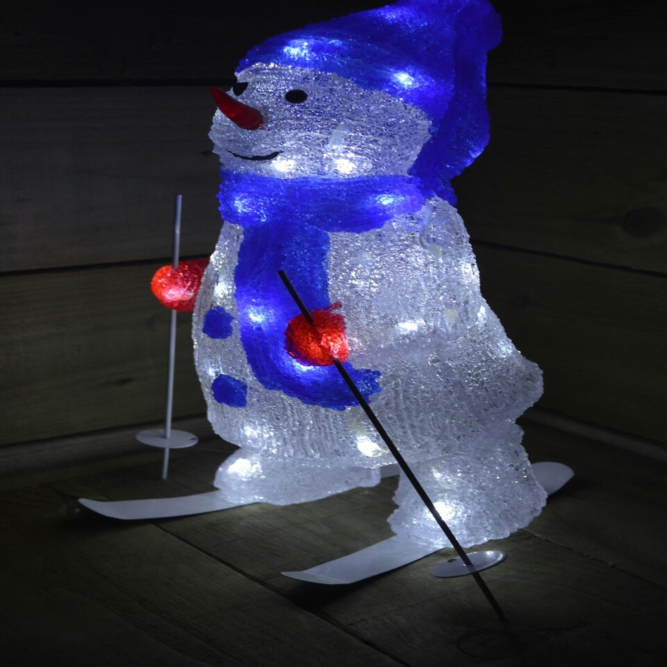 image 1 of 40cm Skiing Snowman Christmas Decoration with 48 Ice White LEDs with a 10m Cable