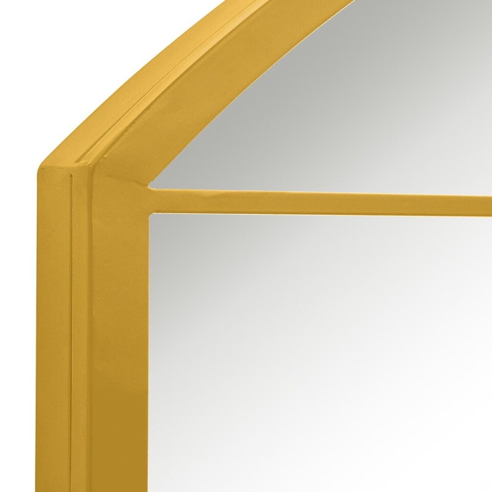 image 1 of The Arcus - Gold Metal Framed Window Arched Garden Wall or Fence Mirror 69" X 33" (174CM X 85CM) Gold