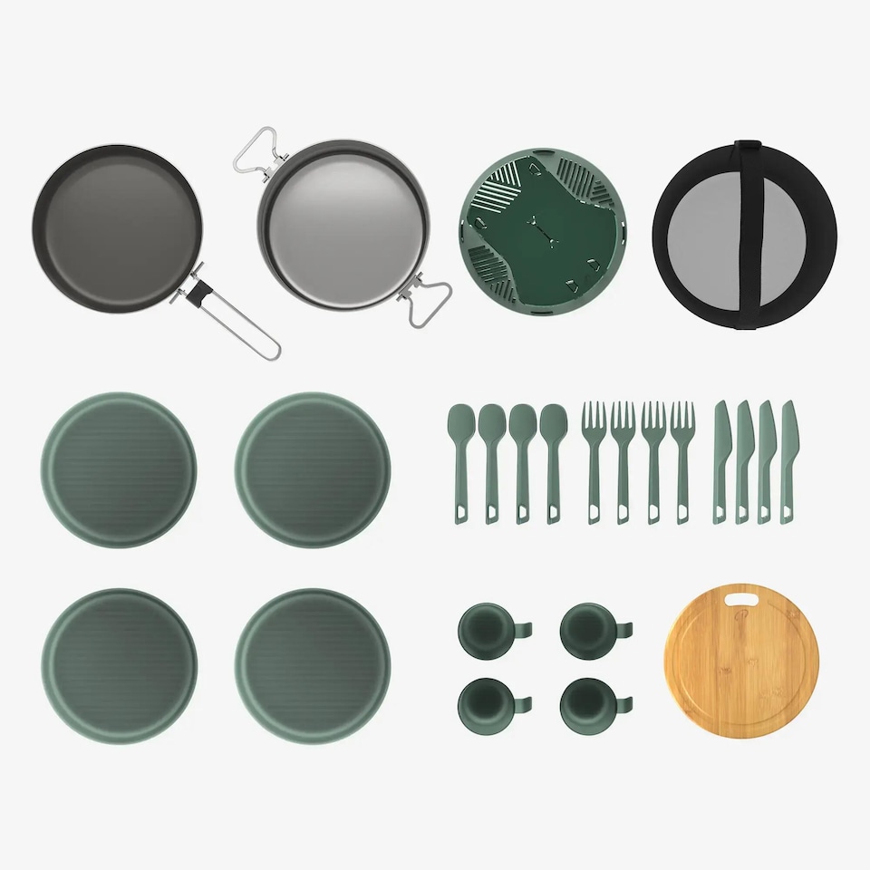 image 1 of Decathlon Stainless Steel Non-stick Camping Cookset 500 4 People 25 Items