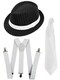 image 1 of Gangster Set- Pinstripe Trilby Hat, Tie & Braces (White) | White | One Size