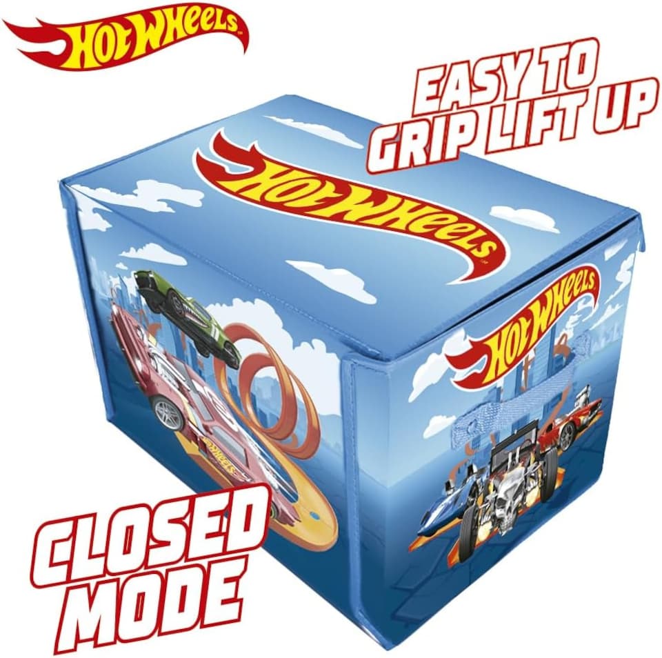image 1 of Hot Wheels Cars Case Garage Box Playmat - 3-IN-1 Collapsible Car Toys Storage Box with Speed Roads I Toy Car Storage (Cars Not Included) | Blue