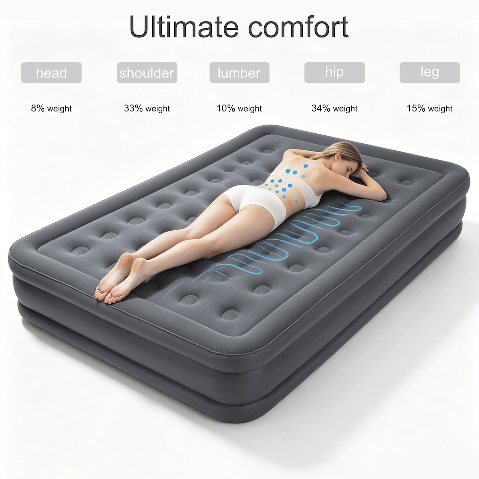 image 1 of Ezysleep Deluxe Double Single Flocked Camping Airbed Inflatable Mattress Blow Up Air Bed