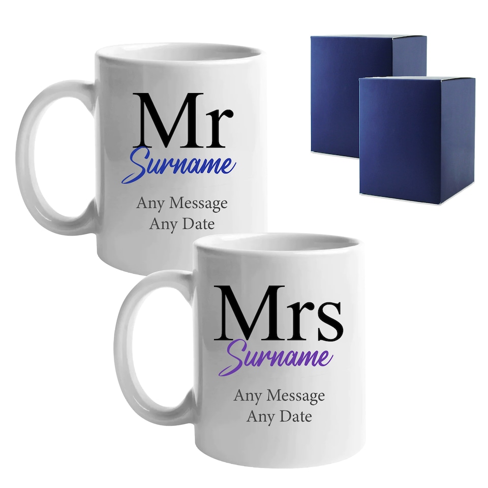 image 1 of Personalised Mr and Mrs Classic Font Design Ceramic 11oz Mug Set