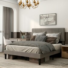 HOMCOM King Size Bed Frame with 5-Level Adjustable Headboard Wooden Slats