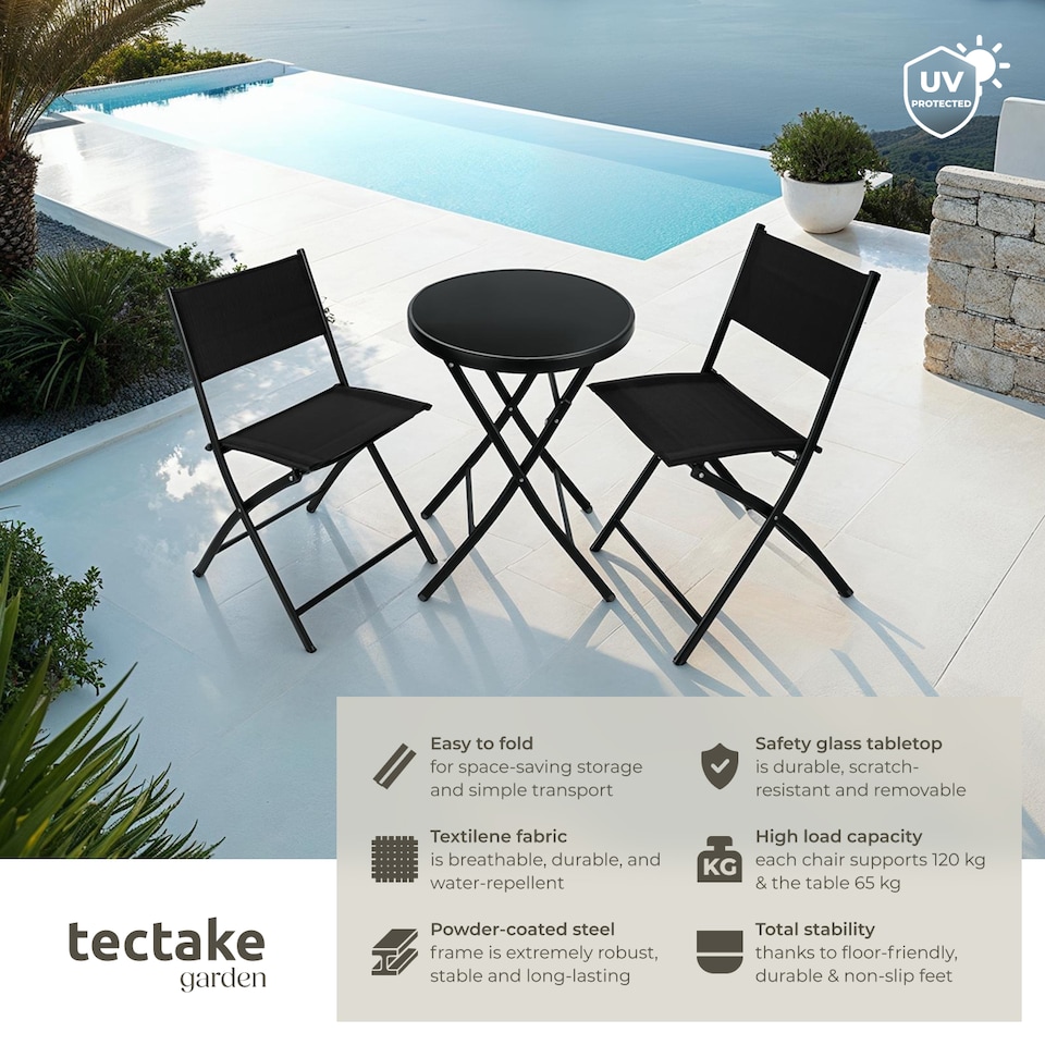 image 1 of Garden Table and Chairs - 2 person bistro set, foldable, weather-resistant | Black | black | 45,50 x 58 x 81 cm | 1