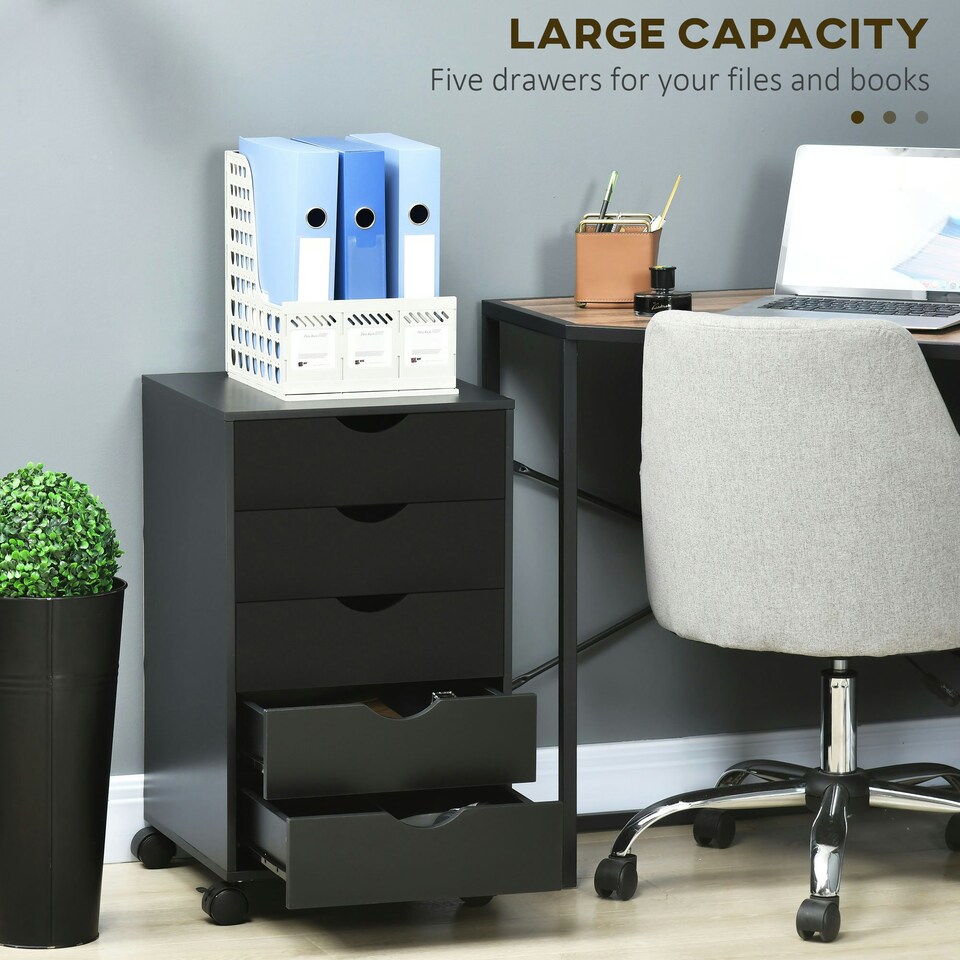 image 1 of HOMCOM Mobile Vertical Filing Cabinet with 5 Drawers for Home Office, Black
