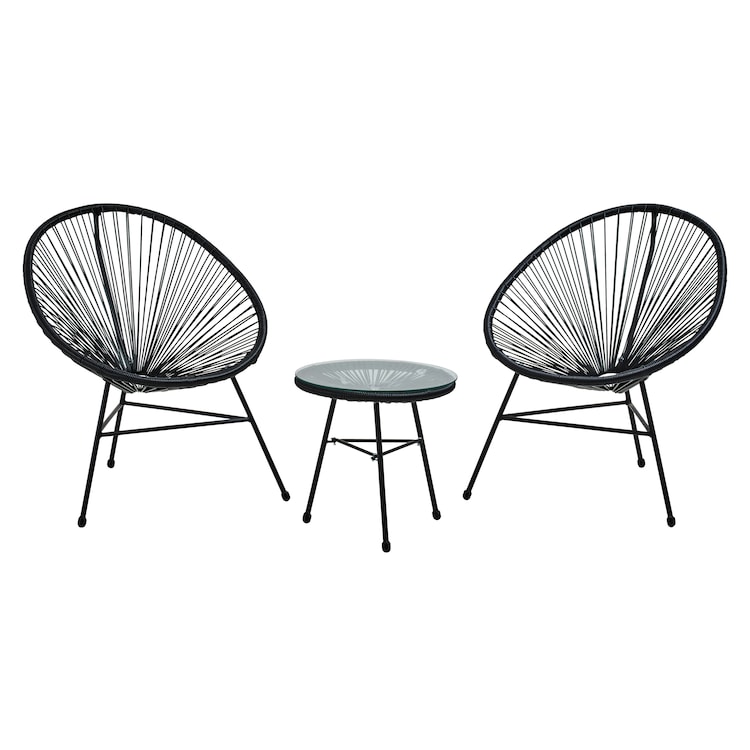 Interiors By Premier Steel Black Rattan 3 Piece Patio Set, Sturdy Table And Chairs, Outdoor Round Table And Chair, Lawn Chair Set Black