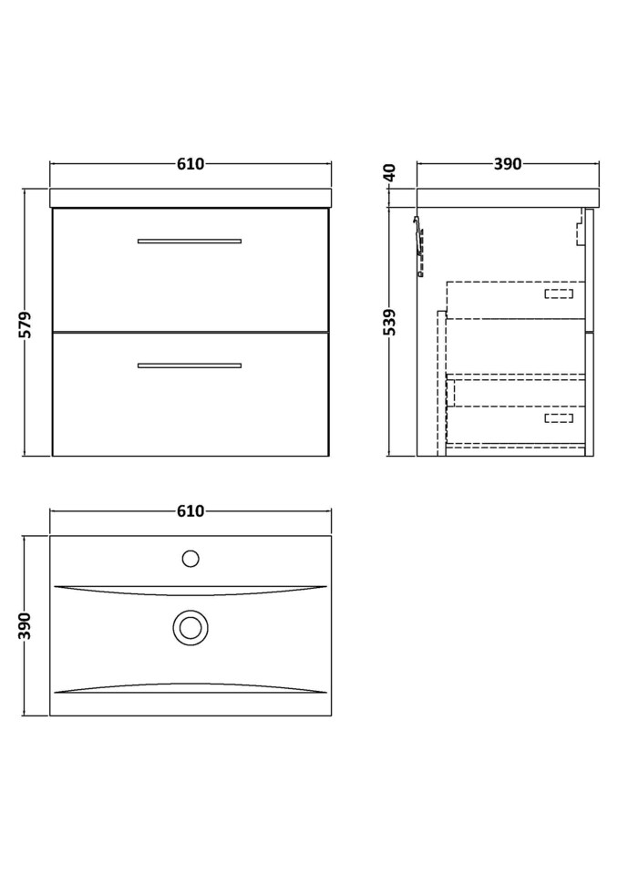 image 1 of Balterley Wall Hung Bathroom 2 Drawer Vanity Unit and 1 Tap Hole Ceramic Basin, with Handles | Black | Charcoal Black
