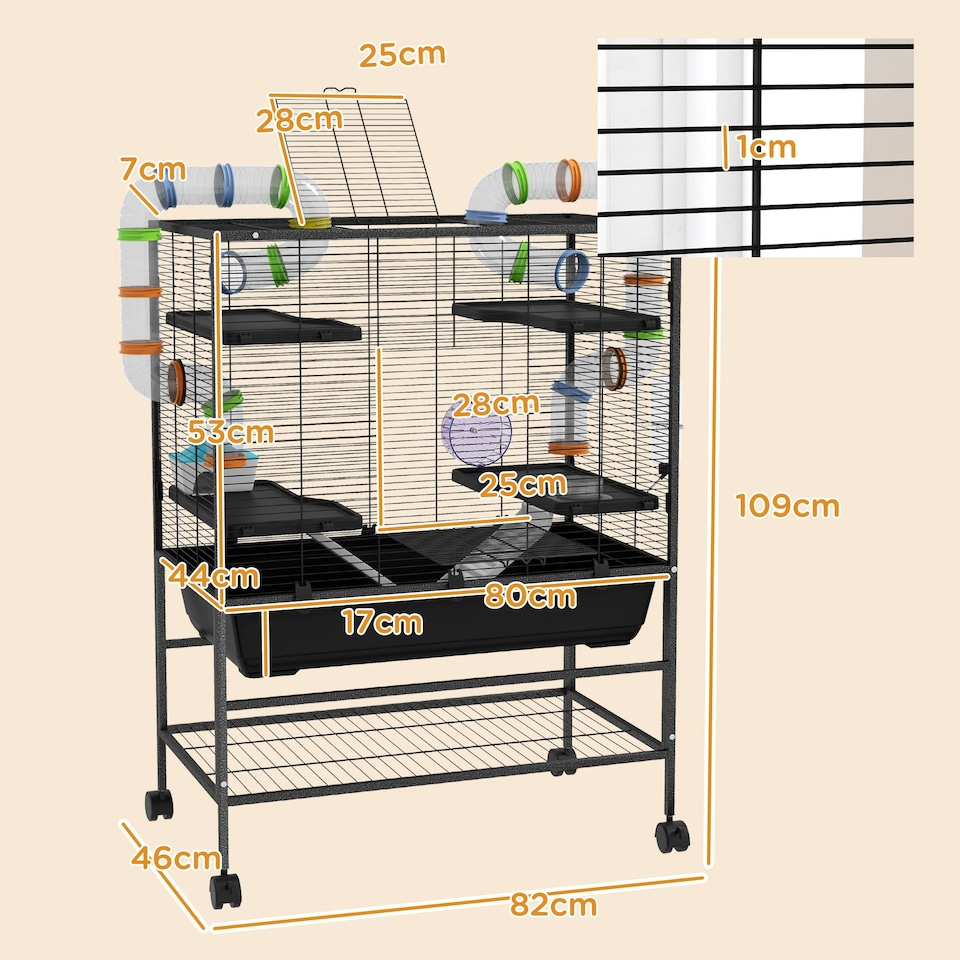 image 1 of PawHut Large Hamster Cage, Rat Cage w/ Wheels, Tubes, Storage Shelf, Ramps
