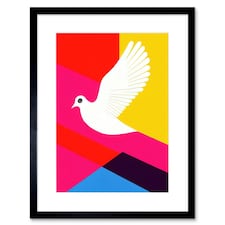 White Peace Dove Vibrant Geometric Graphic Design 9x7" Black Framed Wall Art Print