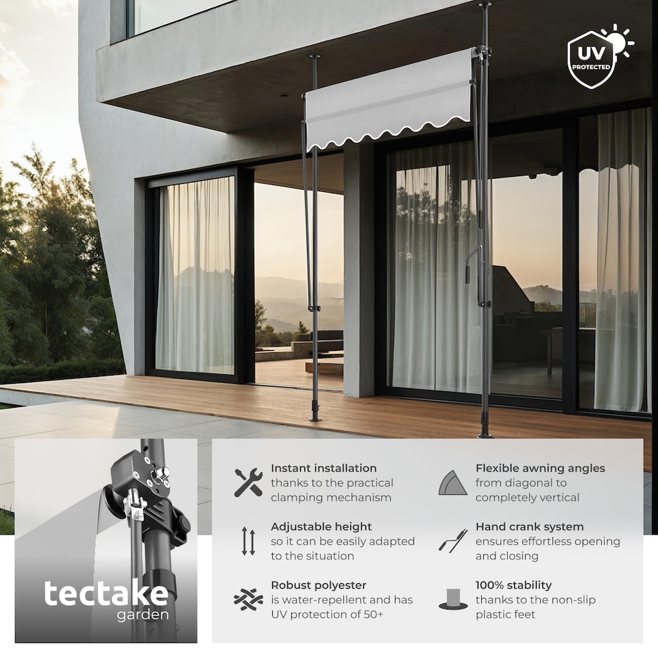 image 1 of Awning with hand crank - pressure fitted , height adjustable | Grey | light grey | 150 x 180 cm | 1