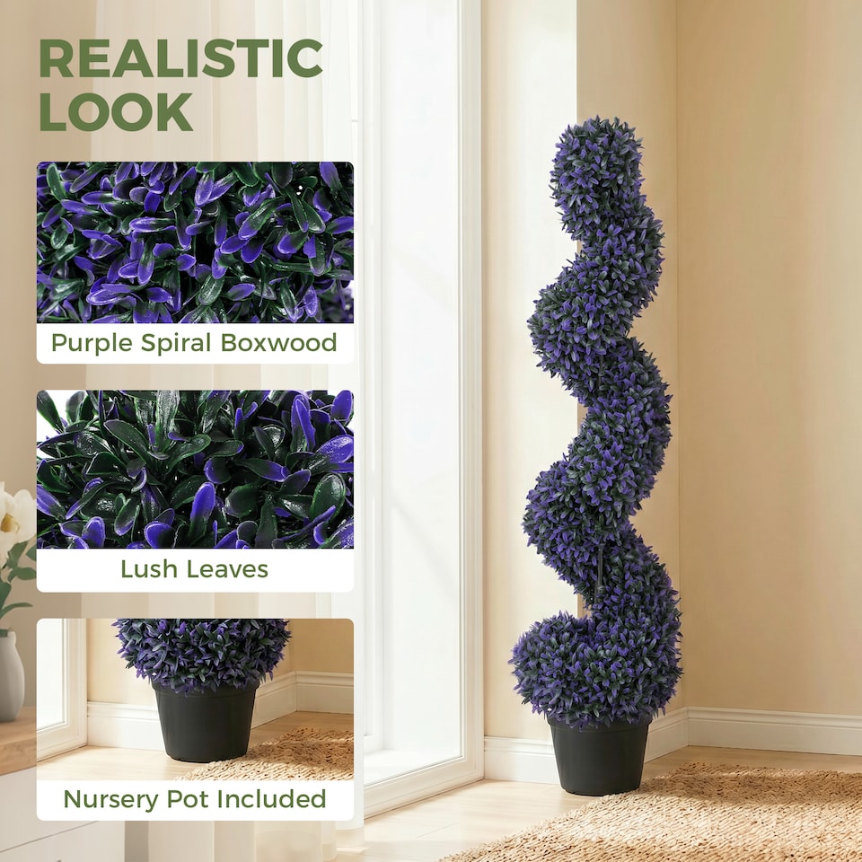 image 1 of Artificial Boxwood Topiary Tree with 840 Leaves, Set of 2