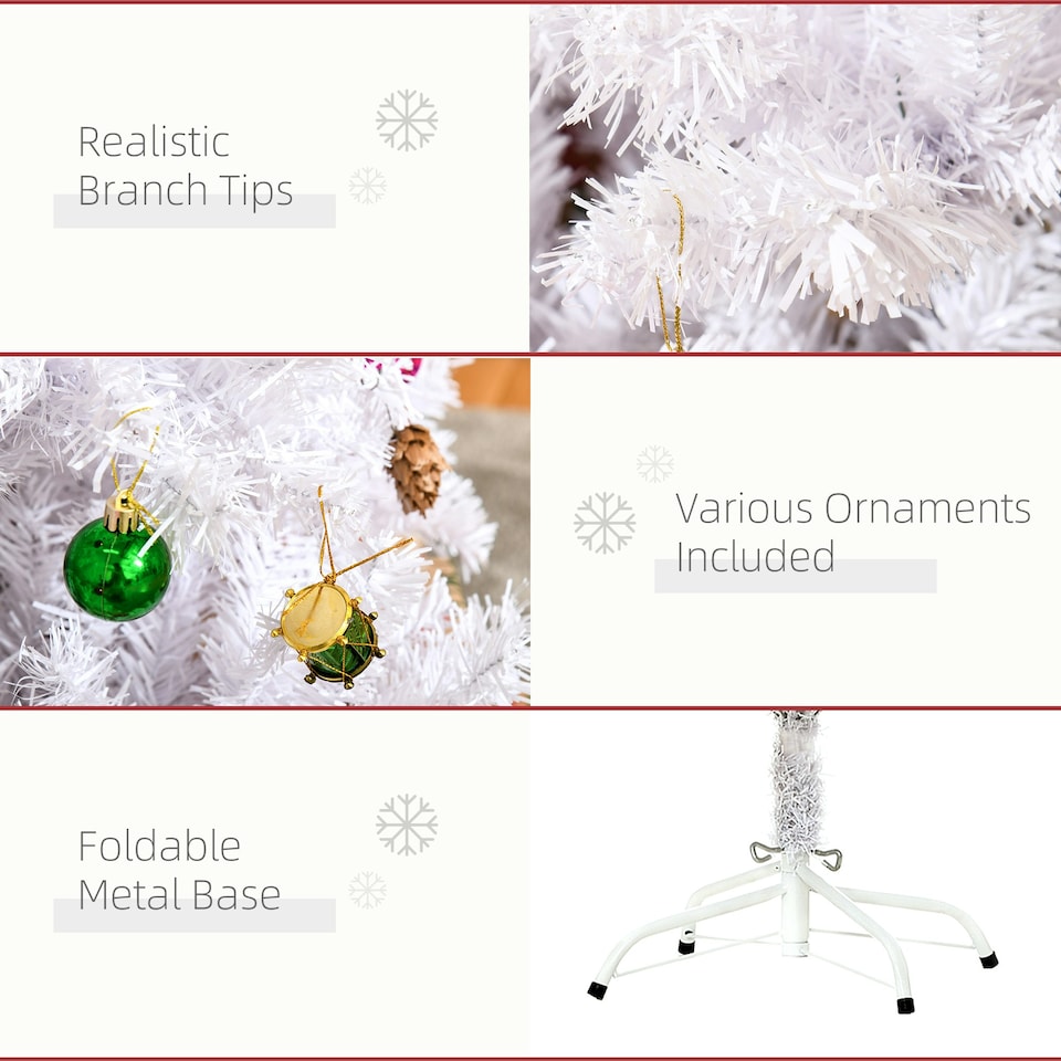 image 1 of HOMCOM 5ft Snow Artificial Christmas Tree w/ Metal Stand Decorations Home White