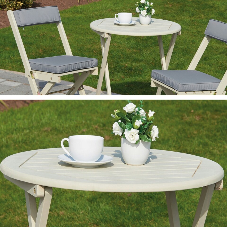 image 1 of Greenhurst Foldable Wooden Bistro Set – 2 Chairs with Cushions & Round Table in Forest White