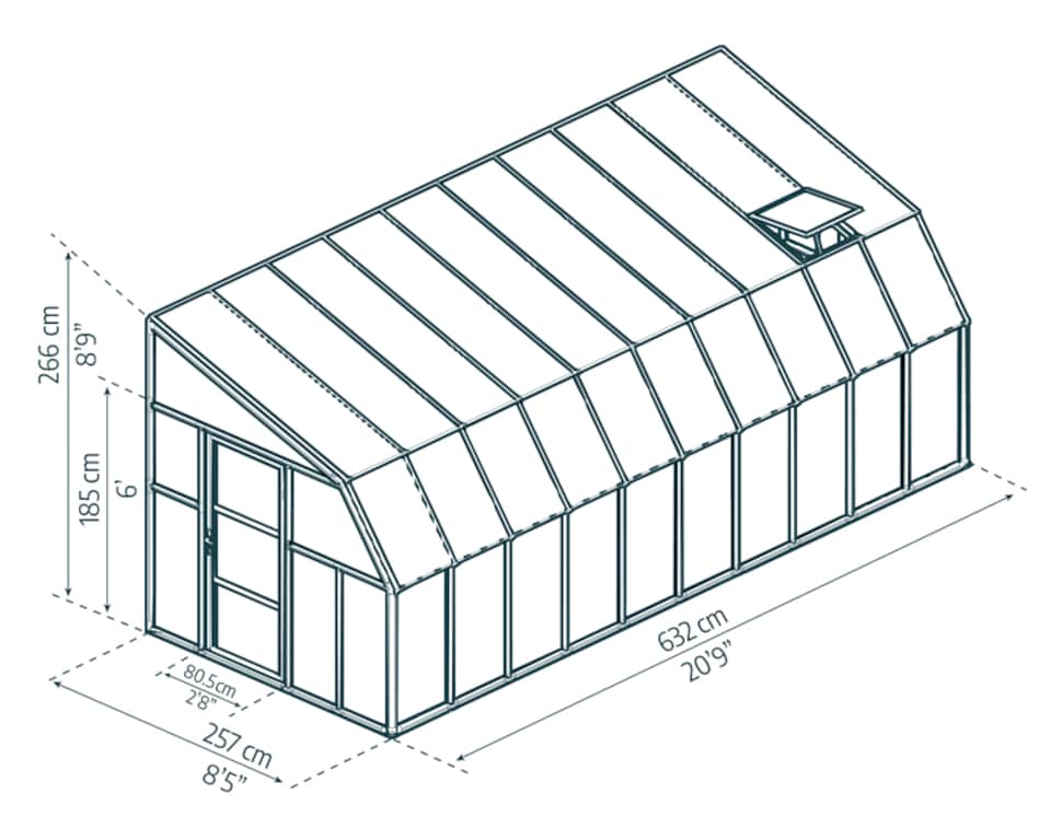 image 1 of Lean To Greenhouse Sun Room Clear 8 x 20 - Polycarbonate/Acrylic - L632 x W257 x H266 cm