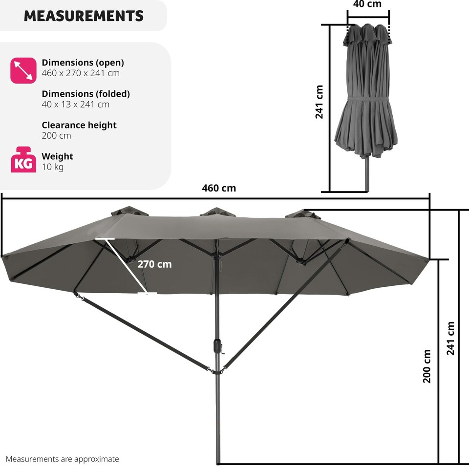 image 1 of Parasol Silia - extra wide, 460 x 270 cm, height-adjustable, cover included Grey
