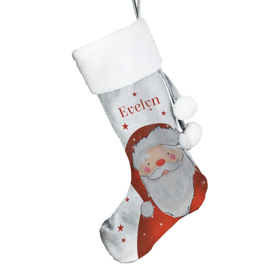 image 1 of Personalised Santa Silver Grey Stocking