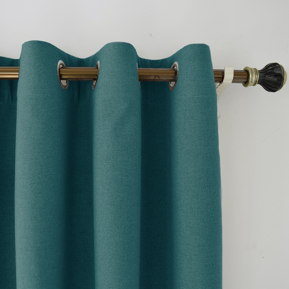 image 1 of Teal Linen Fabric Blackout Eyelet Curtains - 46x54 Inch Drop - 2 Panel | Blue | One Size