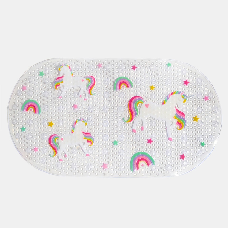 image 1 of OHS Kids Unicorn Print Anti-Mould Suction Cup Non-Slip PVC Inside Shower Bath Mat Clear | 39 x 69cm