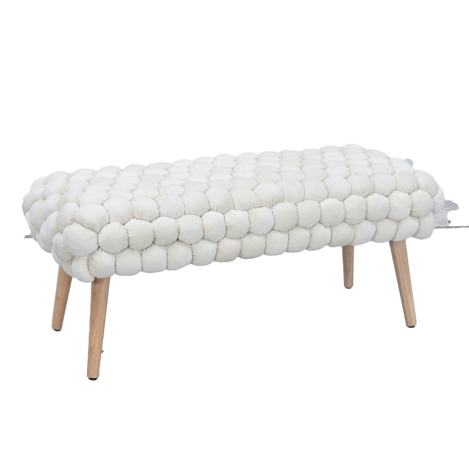 image 1 of Cushla Bubbly Velvet Large Footstool - Cream