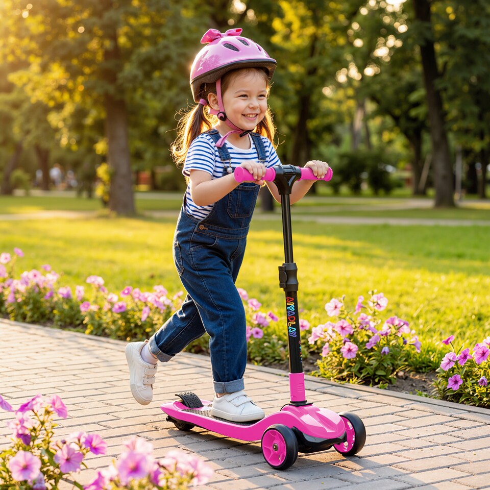 image 1 of AIYAPLAY Electric Scooter for Age 6-10, 3 Wheel Foldable Kids Scooter | Pink