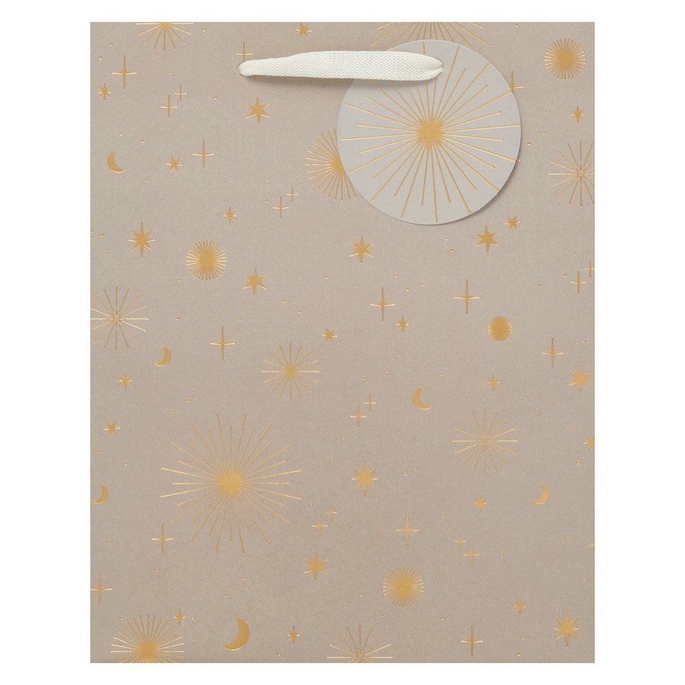 image 1 of Multipack of 3 Medium Gift Bags | Party Bags for Presents | Birthdays/Wedding | For Him/Her/Friend | Starburst Design Silver