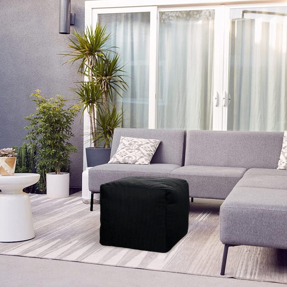 image 1 of Outdoor Bean Bag Footstool Pouffe Water-Resistant 40x40cm | Black