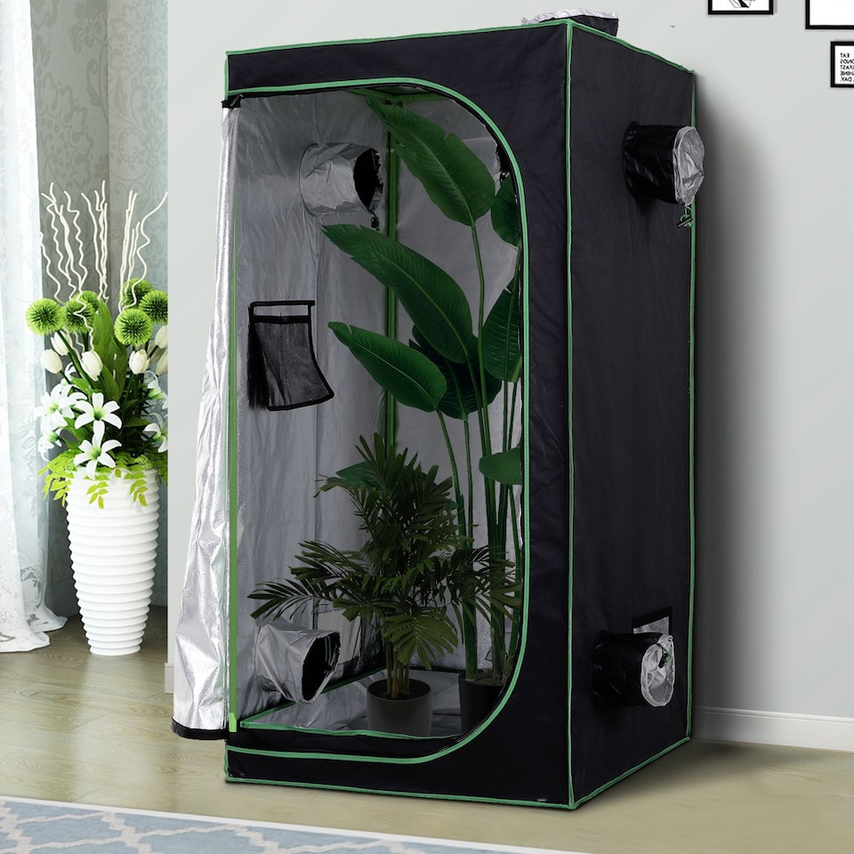 image 1 of Outsunny Mylar Hydroponic Grow Tent w Floor Tray for Indoor Plant 80x80x160cm