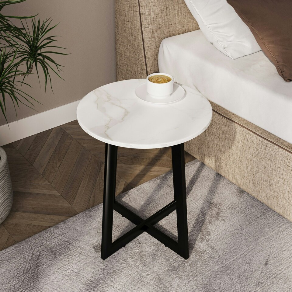 image 1 of Accent Side Table with Steel Frame Brown | Unit Colour: Walnut