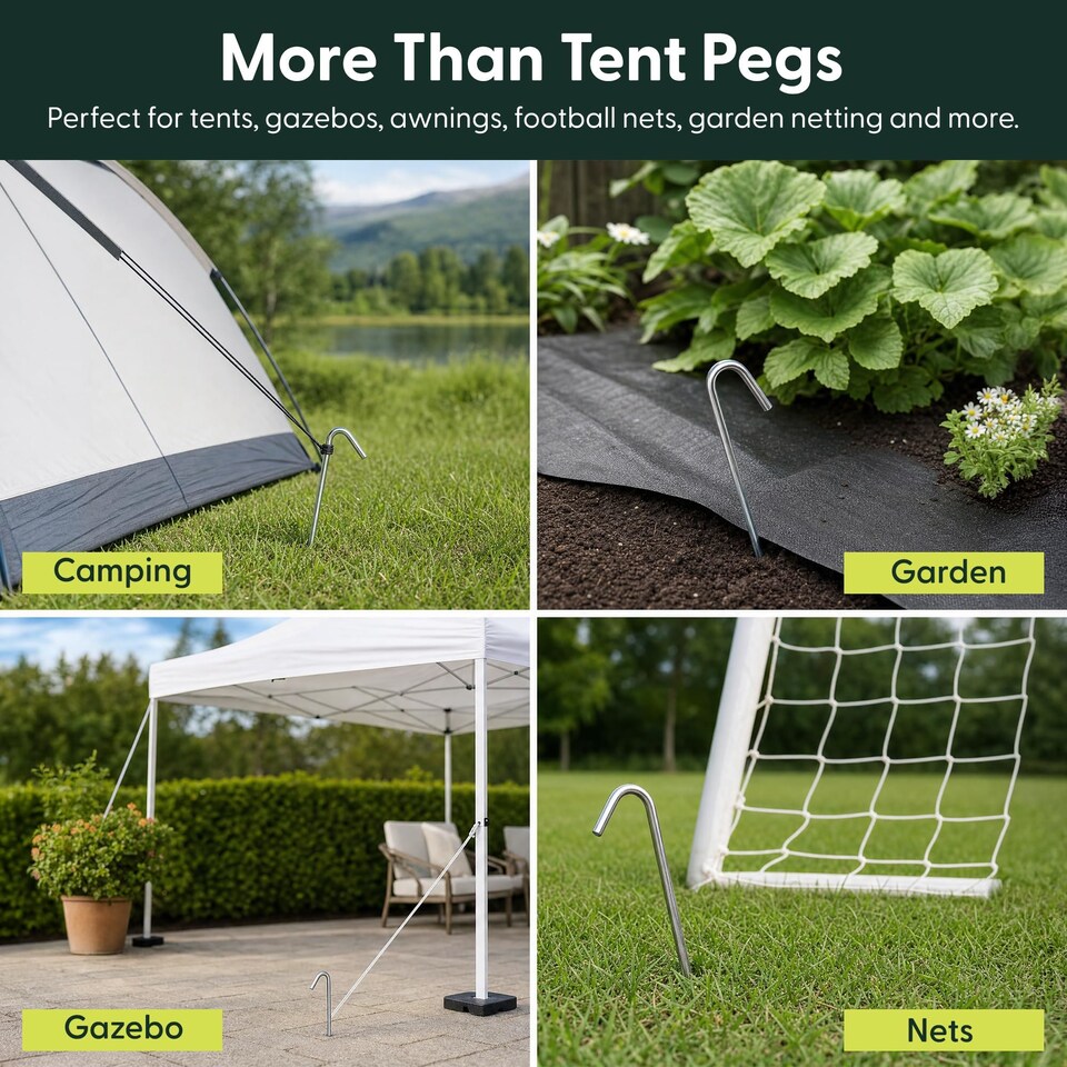 image 1 of Keplin Galvanised Steel Alloy Tent Pegs 9 Inch Heavy Duty for Camping and Garden