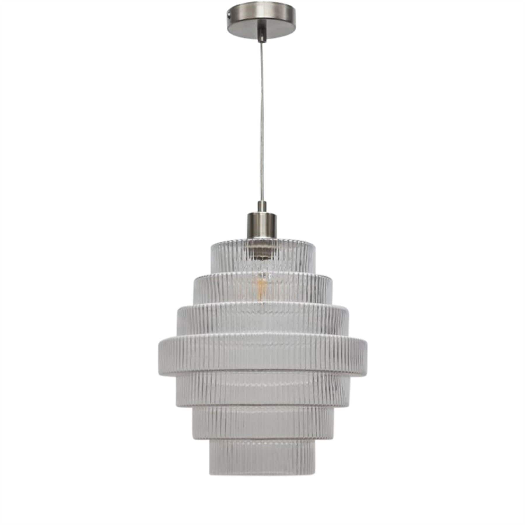 First Choice Lighting Benson - 7 Tier Large Clear Glass & Satin Nickel Ceiling Pendant Light